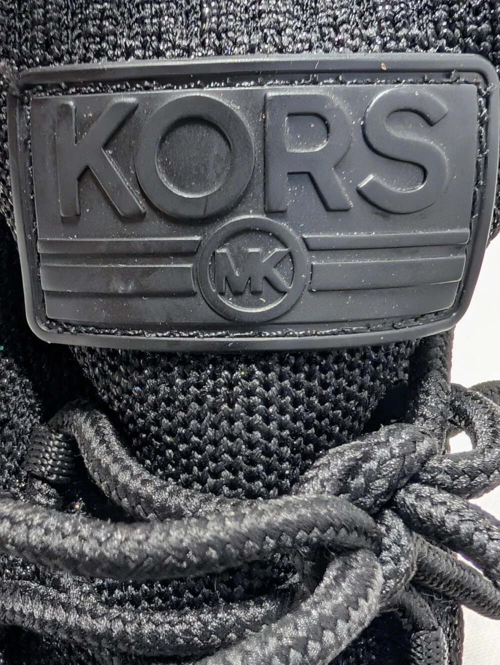 Michael Kors Women's Skyler Black Knit High Top Sock Sneakers Metallic Heel Sz 9